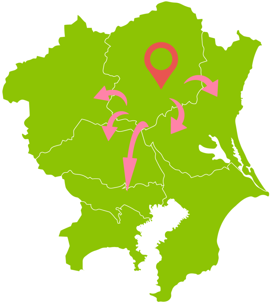栃木県宇都宮市と関東全域の栃の葉探偵社の調査エリア地図