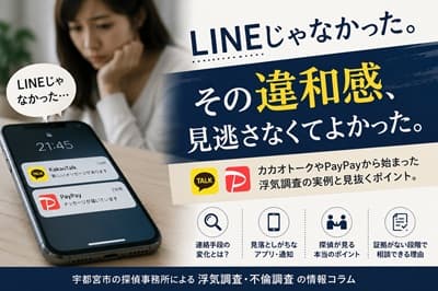 スマホのカカオトークやPayPayの通知から浮気の違和感に気付く女性のイメージ|栃木県宇都宮市の探偵事務所による浮気調査・不倫調査コラム