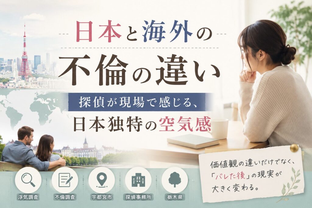 日本と海外の不倫の違いや、不倫発覚後の空気感について宇都宮市の探偵が解説するコラム