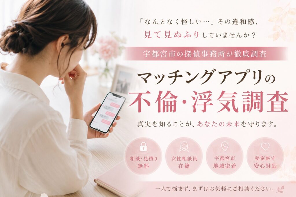 宇都宮市の探偵事務所によるマッチングアプリ不倫調査のイメージ写真