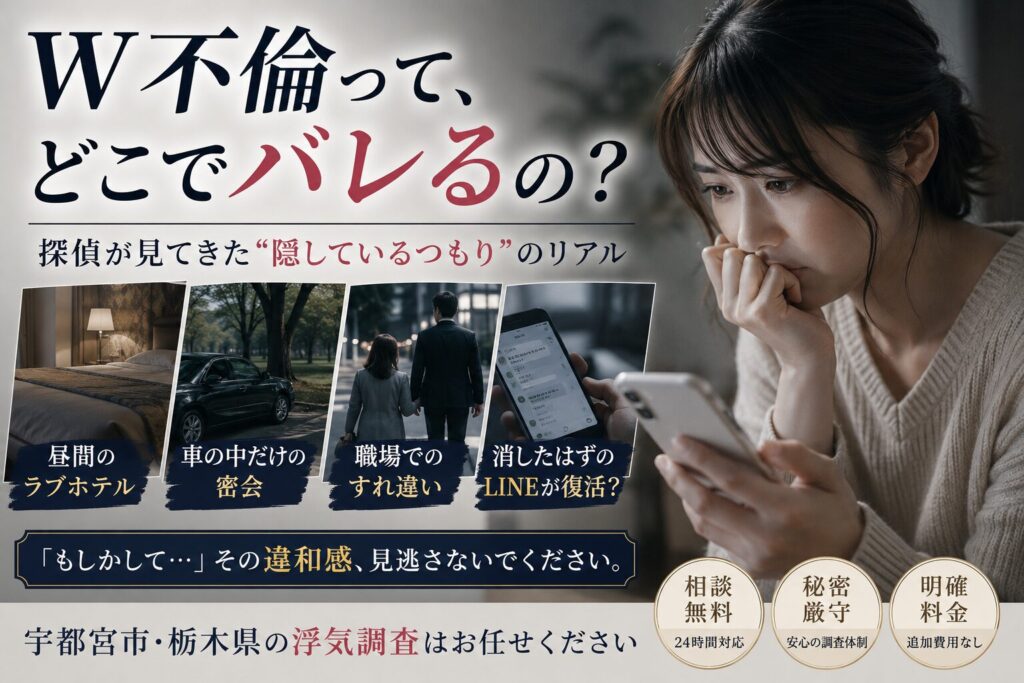 W不倫の浮気調査をイメージした写真。宇都宮市でパートナーの違和感に悩む女性のイメージ