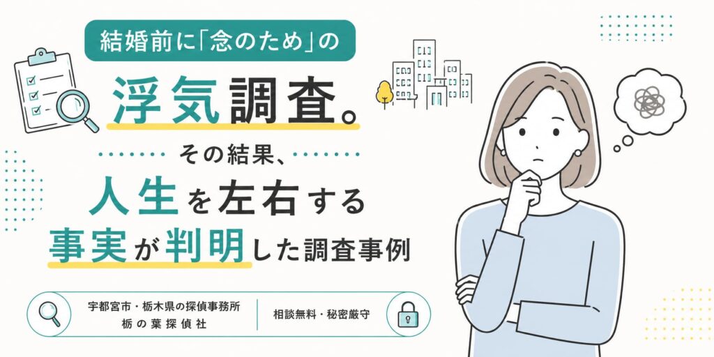 結婚前に念のため依頼した浮気調査で判明した調査事例｜宇都宮市・栃木県の栃の葉探偵社
