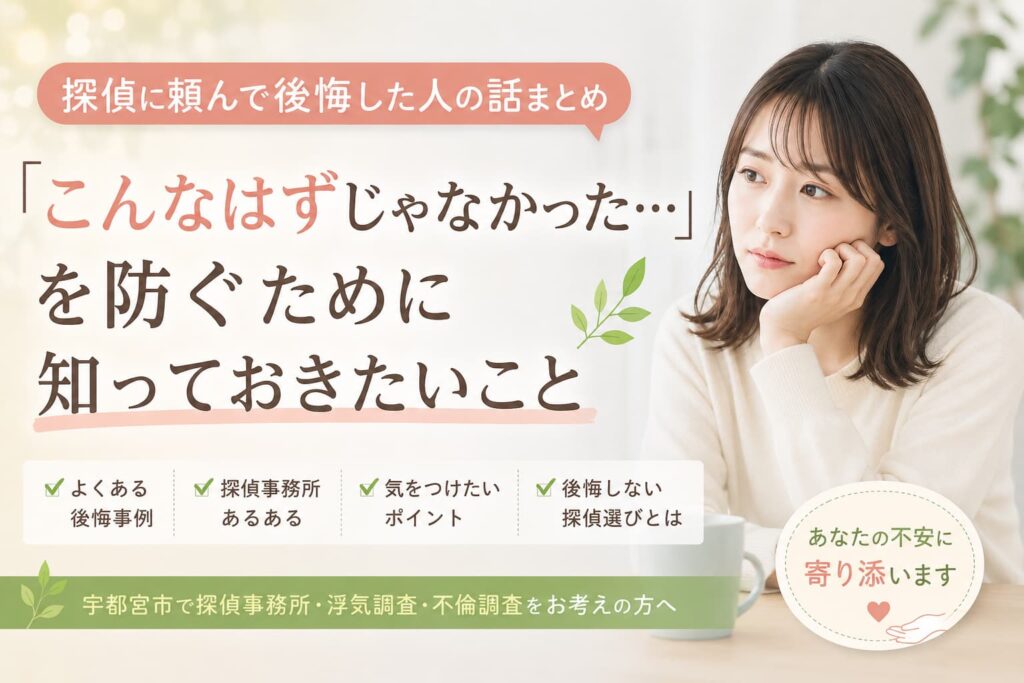 宇都宮で探偵への依頼を検討している方へ、探偵に頼んで後悔した事例や失敗しない探偵選びのポイントを解説