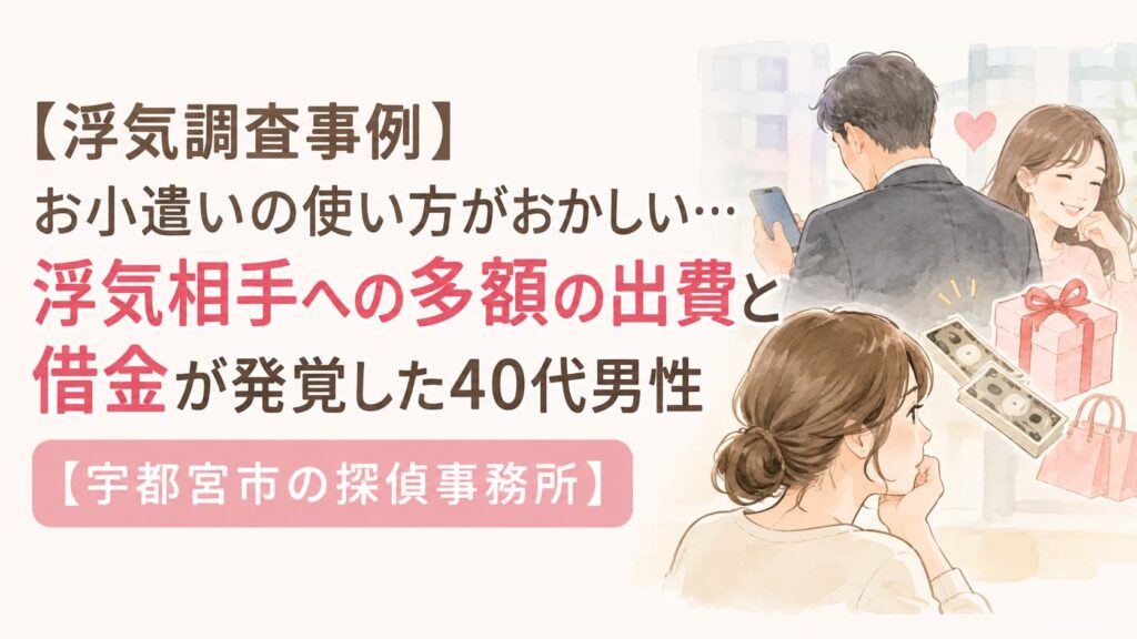 お小遣いの使い方の異変から浮気相手への多額の出費と借金が発覚した40代男性の浮気調査事例|宇都宮市の栃の葉探偵社